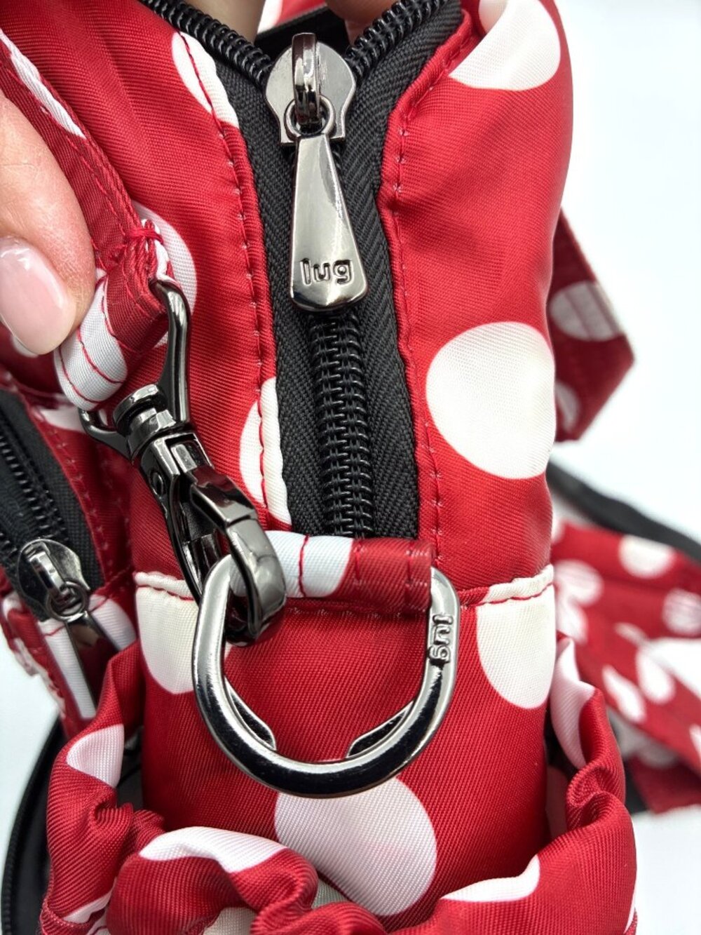Lug Mini Puddle Jumper Backpack Crimson Large Dot Multi-Pocket Design Red White - Picture 15 of 16